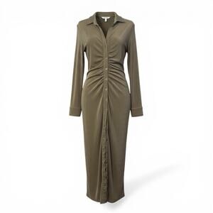 Gold Long Sleeve Slinky Shirt Dress EFFORTLESS GLAM